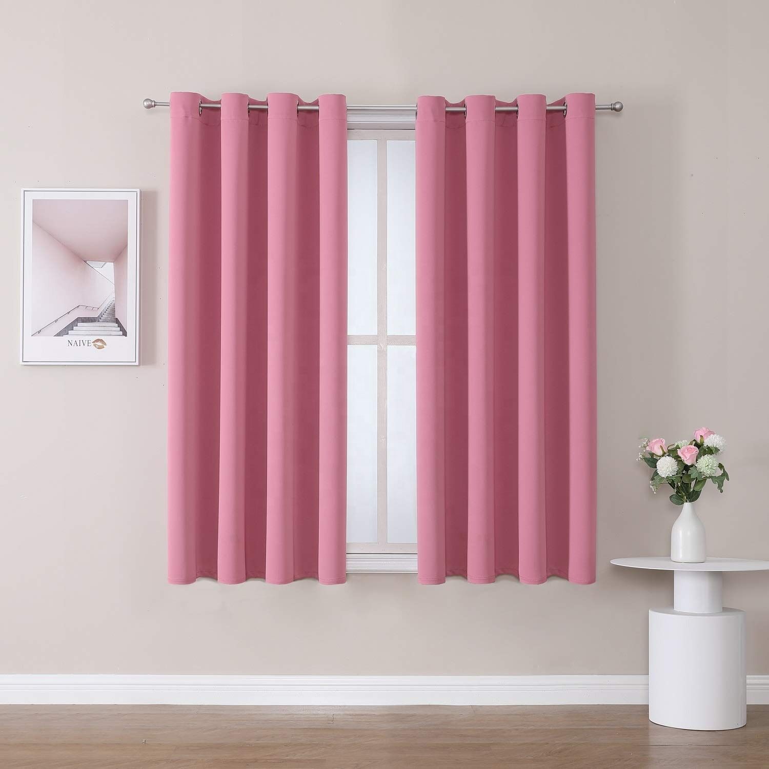 Luxury Pink Grommet Room Darkening Window Treatment Curtains for Bedroom and Living Room