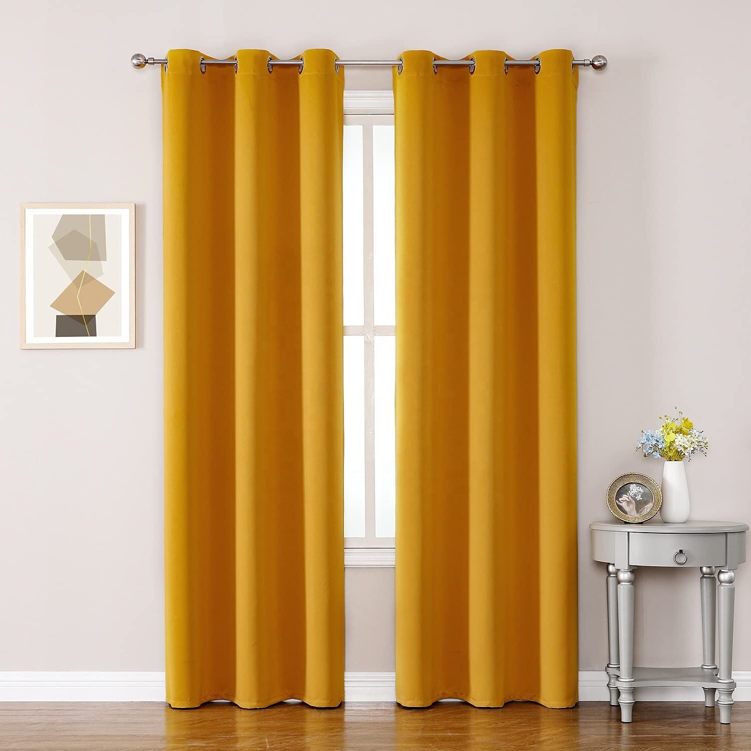 Mustard Yellow Gold Silk Blackout Curtains Wholesale Luxury Home Textiles New Curtains Blackout Gold Color Curtain