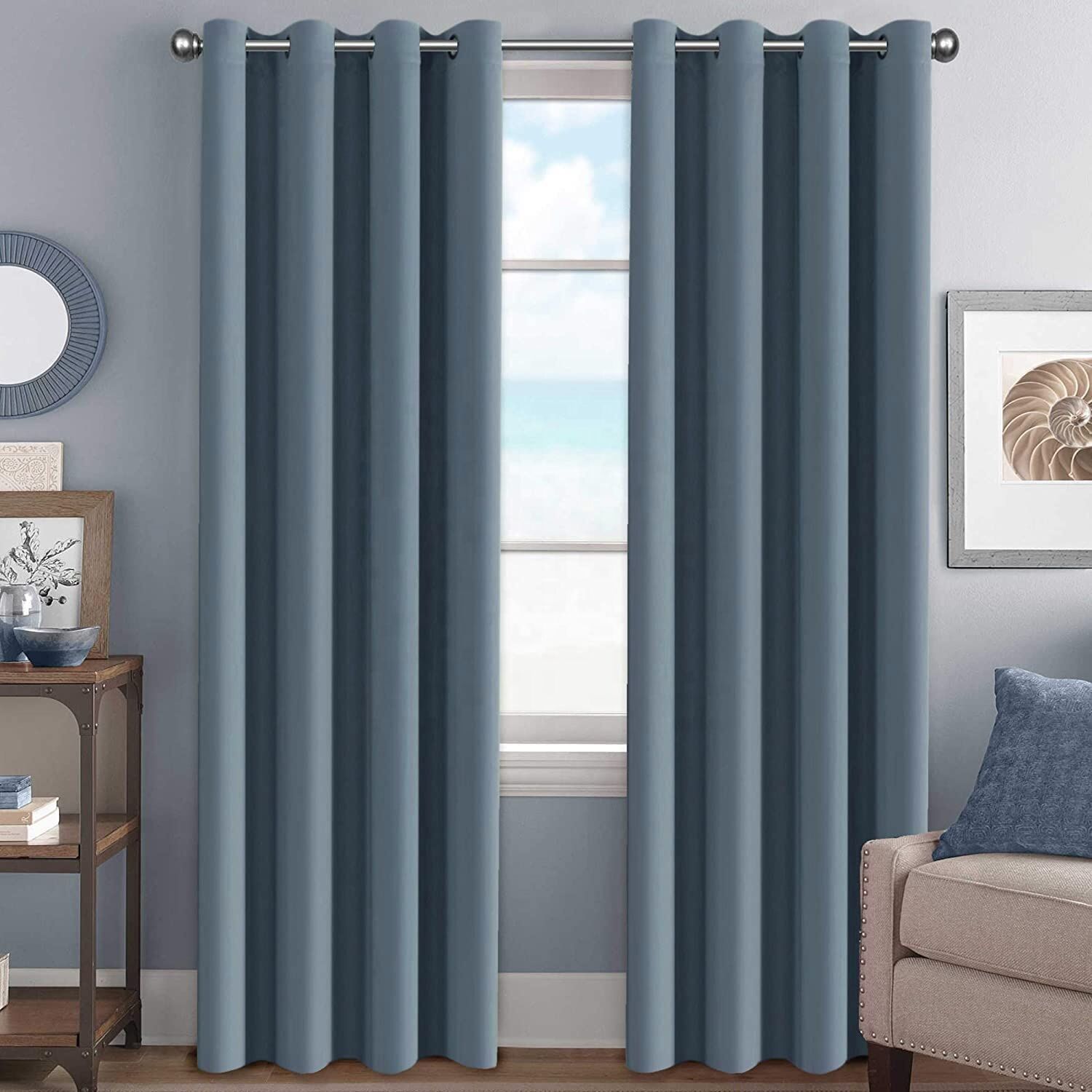 Wholesale Premium Blackout Thermal Insulated Room Darkening Sky Light Blue Curtains for Home Living Room