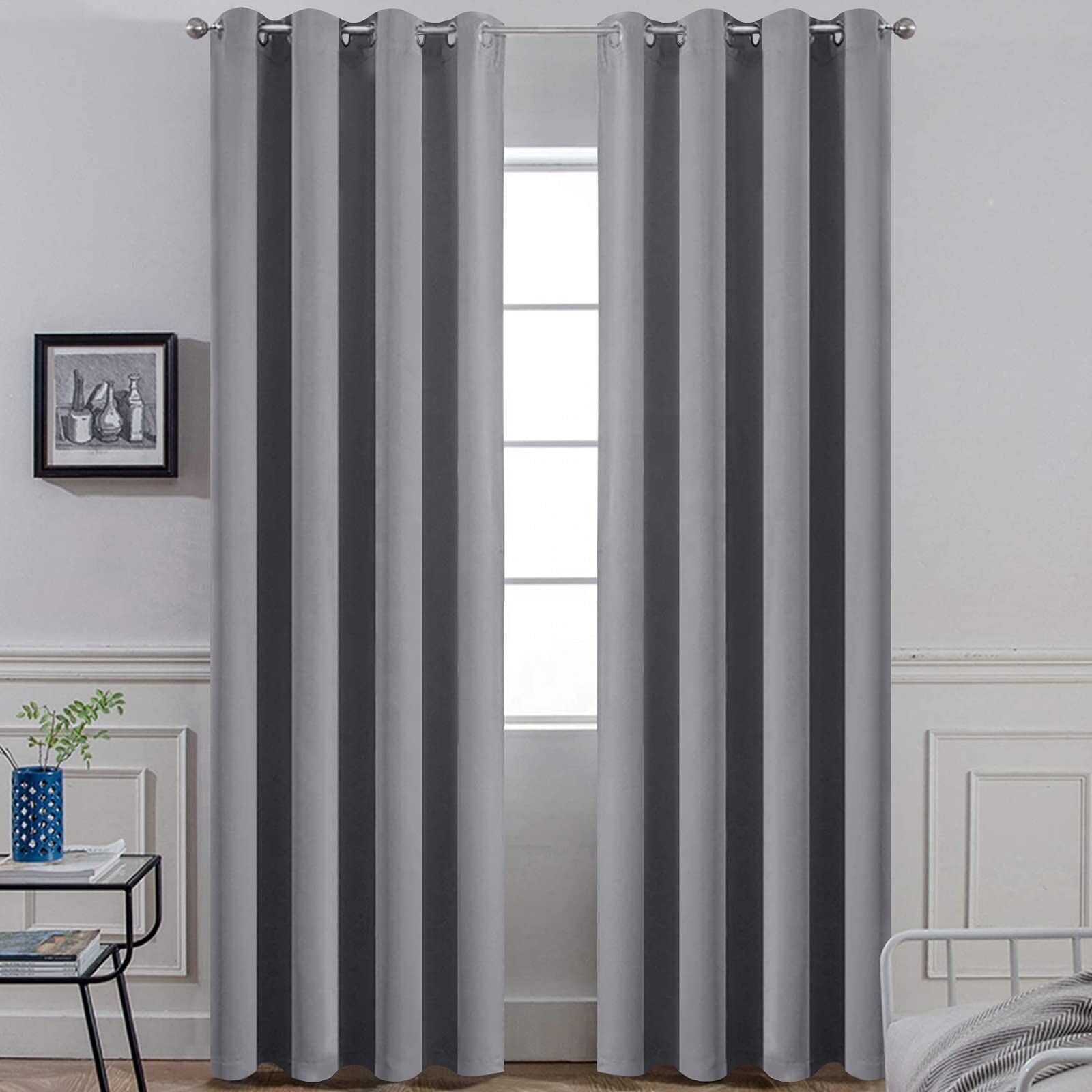 Room Darkening Gray Blackout Curtains Thermal Insulated Grommet Grey Curtain Panels for the Living Room