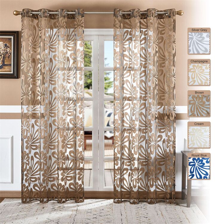 Wholesale European Floral Jacquard Gauze Sheer Curtain Ready-Made Organdy Woven for Curtains & Valances