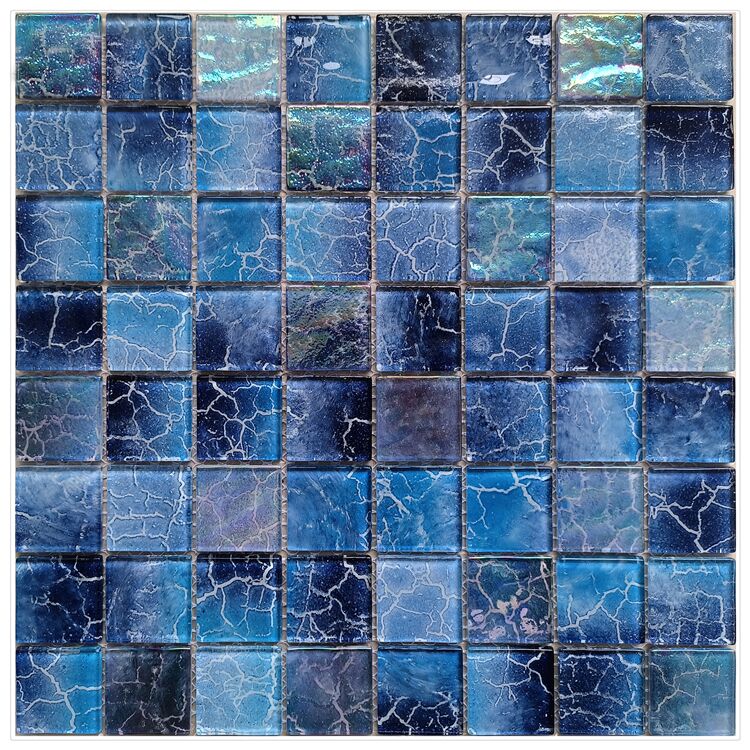 Classic Design Polished Metal Square Pattern Interior Swimming Pool Glass Mosaic Tile for Pool Use