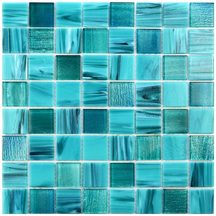 Home Decor Tile Manufacturer Iridescent Green Blue White Crystal Glass Mosaic for Swimming Pool