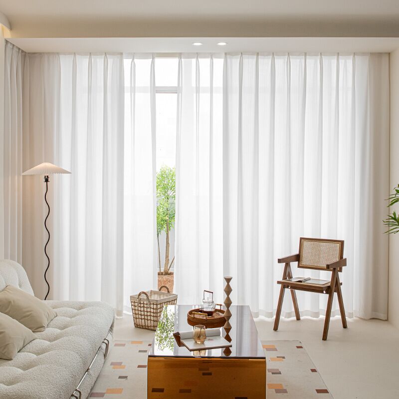 White Lined Pinched Pleated Curtains Wholesale Stripe and Geometric Transparent Sheer Curtains for Living Room