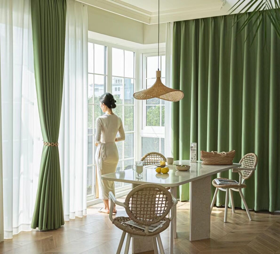 Wholesale Luxury Living Room Fancy Designed Thermal Insulated Ripple Grommet Embroidered Plant Woven