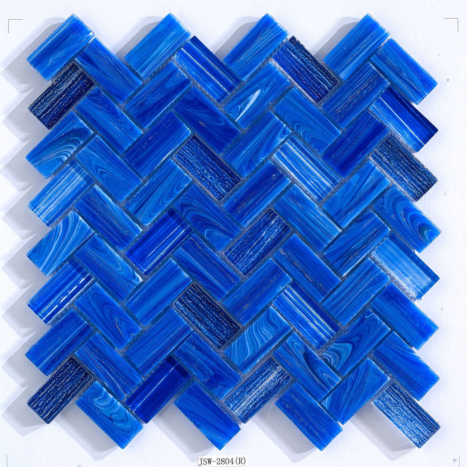 Wholesale Price Outdoor Blue Crystal Glass Herringbone Swimming Pool Mosaic Tile
