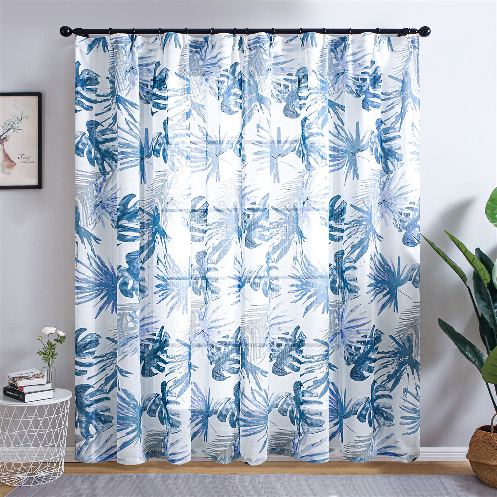 Wholesale Stock Fabric 75 GSM Digital Print Leaf Sheer Curtain for Room
